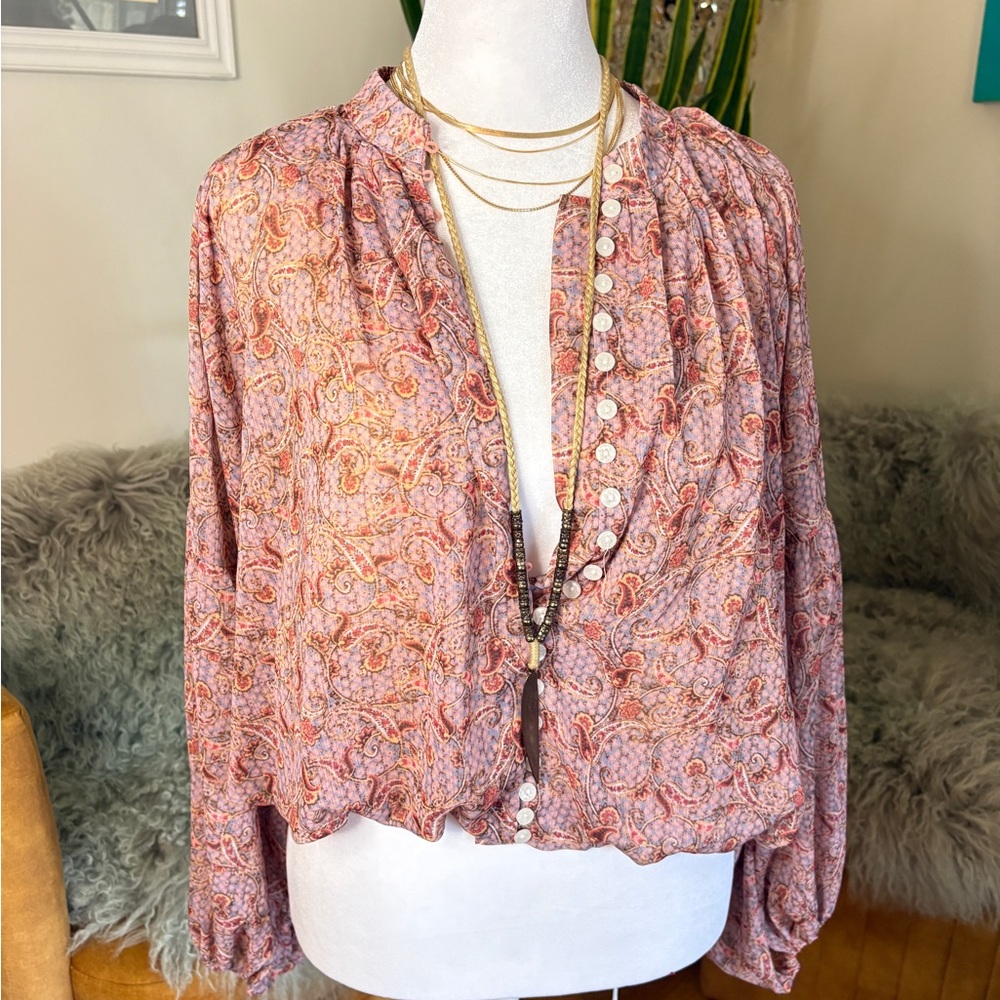 Elegant Paisley Blouse in Pink and Cream